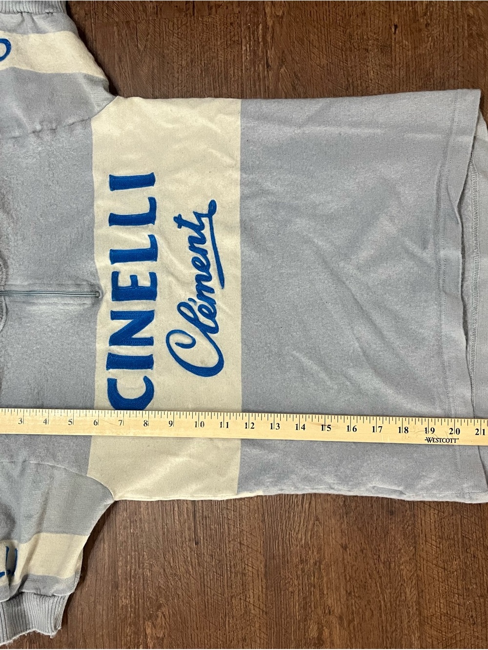 Cinelli Clément Vintage Cycling Jersey in Light Gray & Cream with Blue Logo - Picture 9 of 9